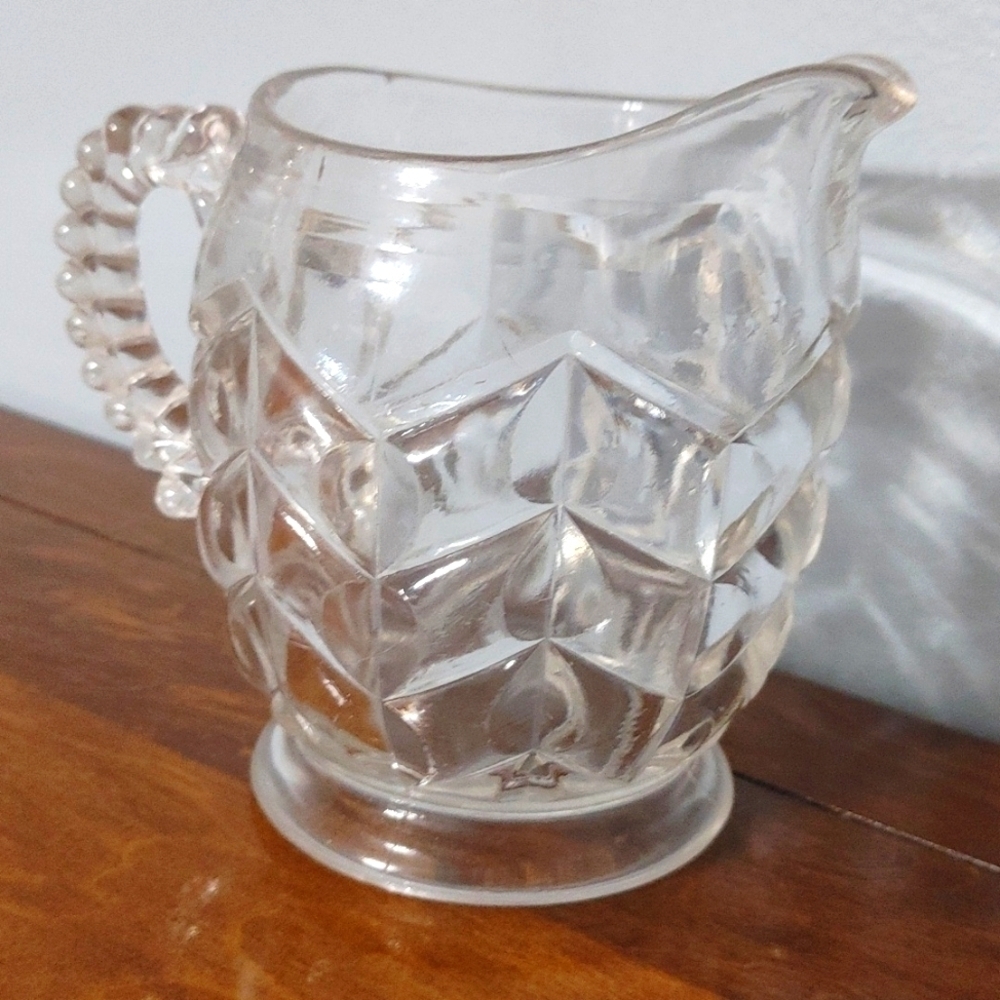 Vintage Clear Pressed Glass Geometric Textured Design Creamer